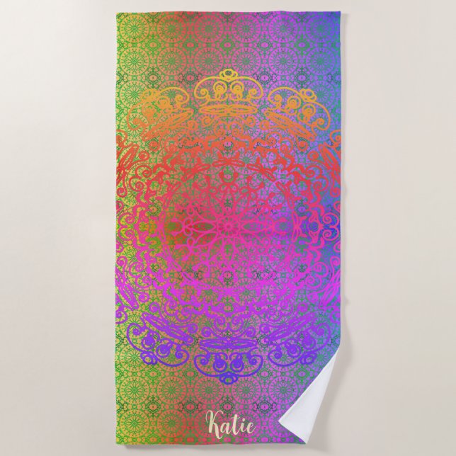 Mandala Rainbow Colors Beach Towel (Front)