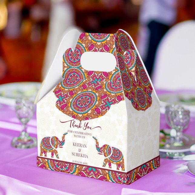 Mandala rangoli elephant wedding favor favour box (Mandala rangoli elephant Indian wedding favors favor box)