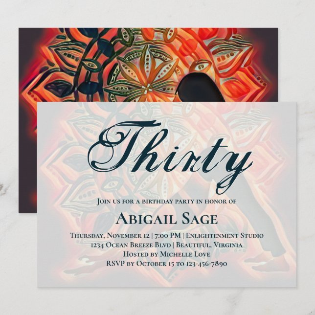 Mandala Red, Black, Brown Yoga Meditation Birthday Invitation (Front/Back)