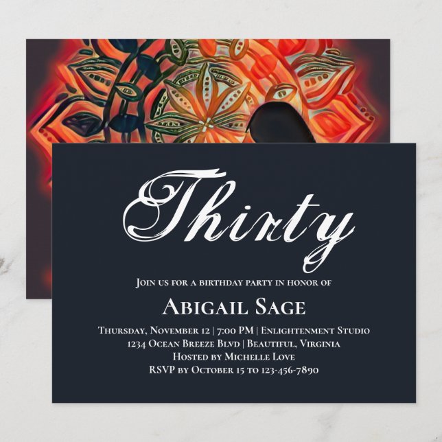 Mandala Red, Black, Brown Yoga Meditation Birthday Invitation (Front/Back)