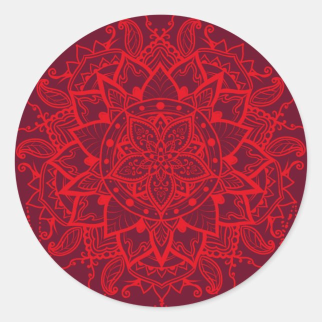 Mandala red maroon Indian Classic Round Sticker (Front)