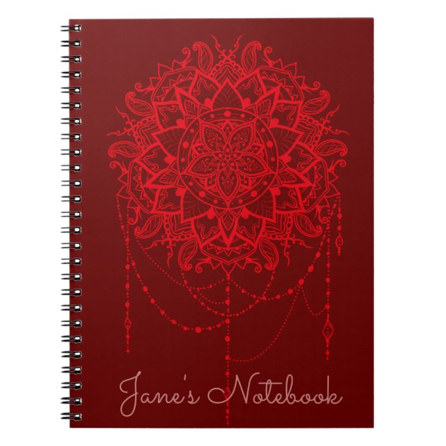 Mandala red maroon Indian Notebook (Front)