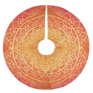 Mandala Red Orange Gold Christmas Brushed Polyester Tree Skirt