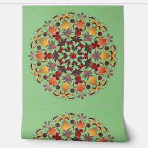 Mandala Red Yellow Orange Brown Green Wallpaper