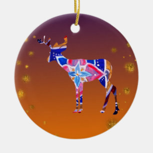 Mandala Reindeer Christmas Ceramic Tree Decoration