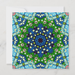 Mandala Retro Mosaic Green Blue Pattern Card
