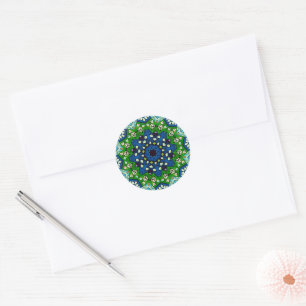 Mandala Retro Mosaic Green Blue Pattern Classic Round Sticker