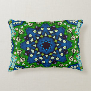 Mandala Retro Mosaic Green Blue Pattern Decorative Cushion