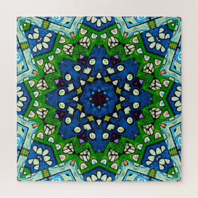 Mandala Retro Mosaic Green Blue Pattern Jigsaw Puzzle (Vertical)