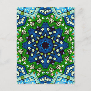Mandala Retro Mosaic Green Blue Pattern Postcard