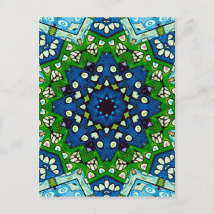 Mandala Retro Mosaic Green Blue Pattern Postcard