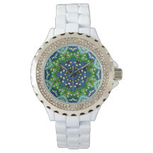 Mandala Retro Mosaic Green Blue Pattern Watch
