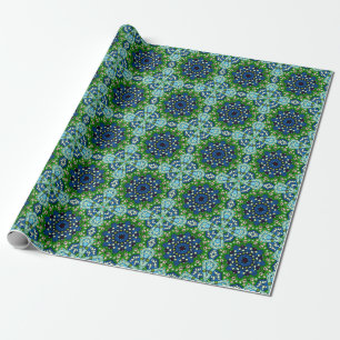 Mandala Retro Mosaic Green Blue Pattern Wrapping Paper