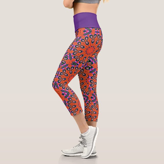 Mandala Retro Orange Psychedelic Yoga leggings (Left)
