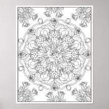 Mandala Roses for Adult Colouring