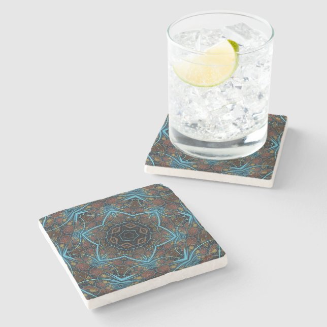 Mandala Rosette Boho Bohemian Style Dandy Pattern Stone Coaster (Side)