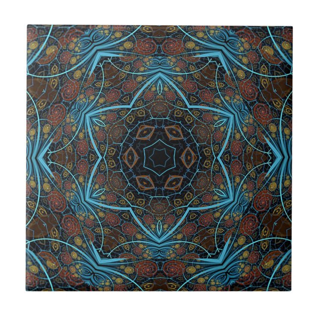 Mandala Rosette Boho Bohemian Style Dandy Pattern Tile (Front)