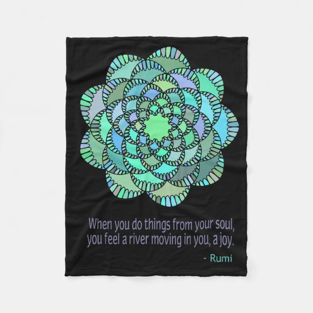 Mandala Rumi Joy Quote Fleece Blanket (Front)