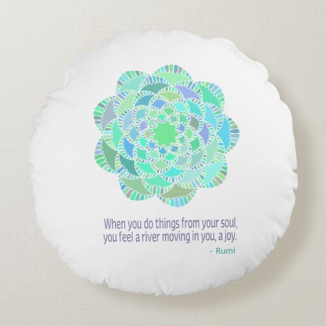 Mandala Rumi Joy Quote Round Cushion (Front)