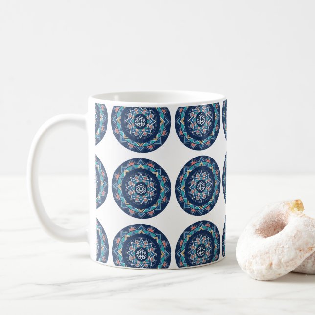 Mandala Sacred Geometric Pattern Yoga Instructor Coffee Mug (With Donut)