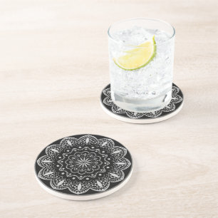 Mandala Sandstone Coaster Black and Grey