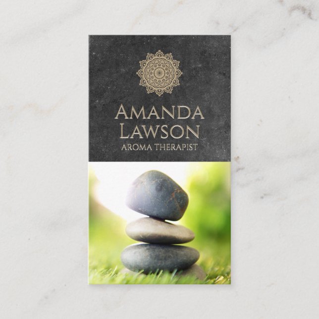 Mandala | Slate Background | Stacked Stones Business Card (Front)