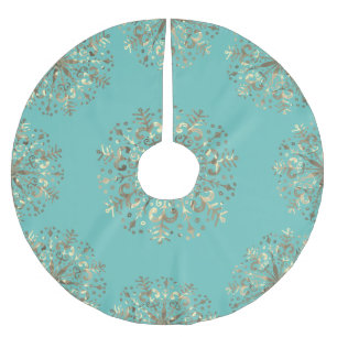 Mandala Snowflake Gold Teal Blue Brushed Polyester Tree Skirt