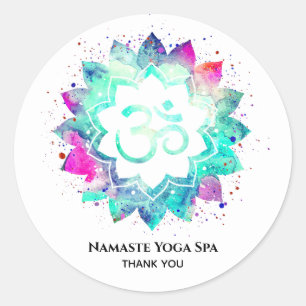 *~* Mandala Spiritual OM Symbol Lotus Flower Aum Classic Round Sticker