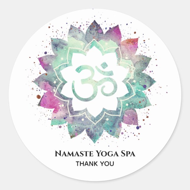 *~* Mandala Spiritual OM Symbol Lotus Flower Blue Classic Round Sticker (Front)