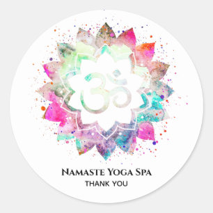 *~* Mandala Spiritual OM Symbol Lotus Flower Classic Round Sticker