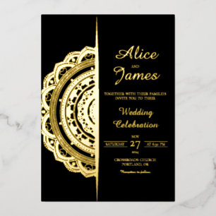 Mandala Split Frame Luxury Black Gold Foil Wedding