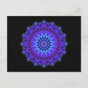 Mandala star in blue   black postcard