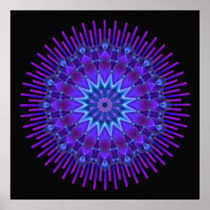 Mandala star in blue   black poster