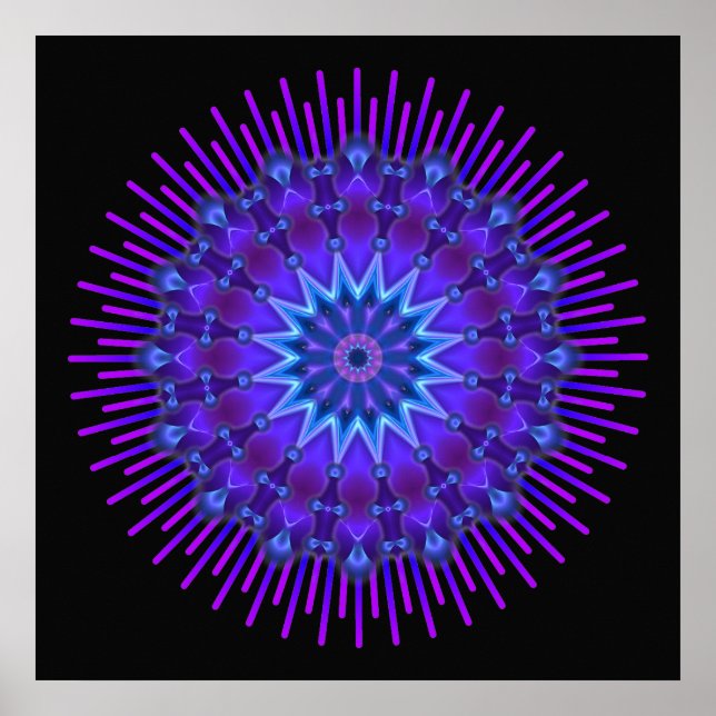 Mandala star in blue | black poster (Front)