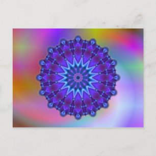 Mandala star in blue coloured light postcard