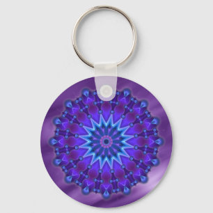 Mandala star in blue   lila waves key ring