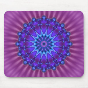 Mandala star in blue   magenta flower mouse mat