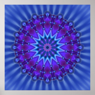 Mandala star in blue royal flower poster