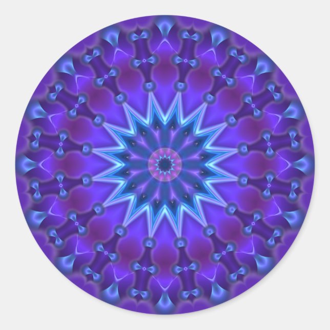 Mandala star in blue | violet classic round sticker (Front)