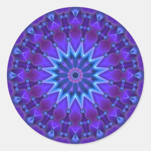 Mandala star in blue violet classic round sticker