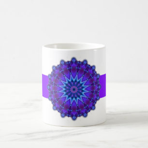 Mandala star in blue violet stripe coffee mug