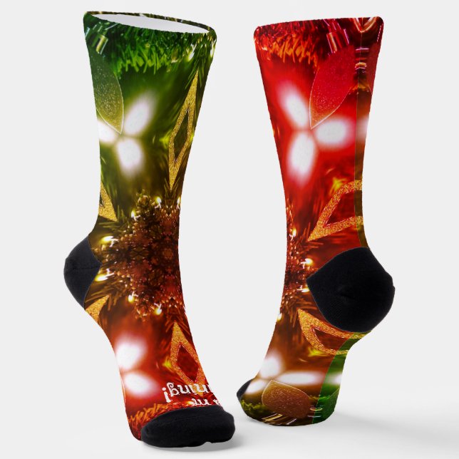 Mandala Star Merry Christmas Festive Holiday Cheer Socks (Angled)