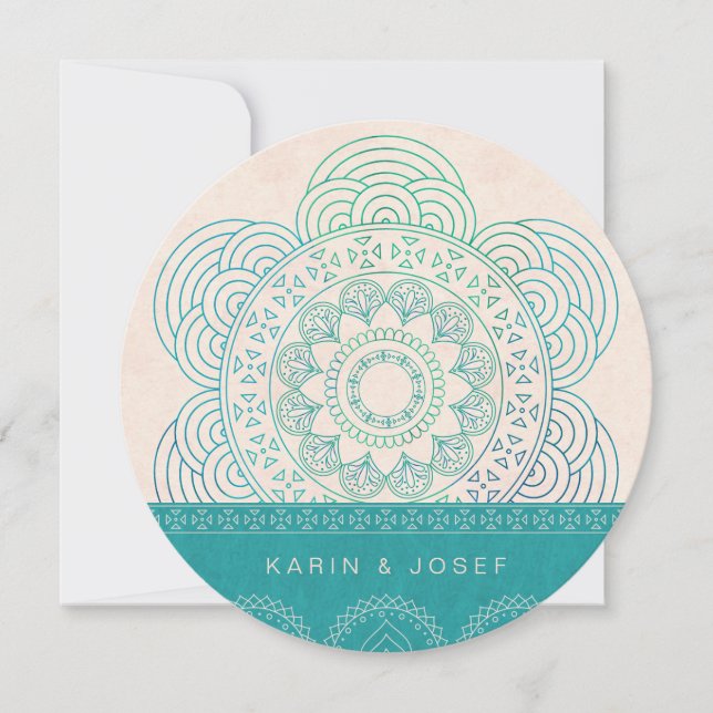 Mandala Summer Garden Chic Turquoise Wedding Invitation (Front)