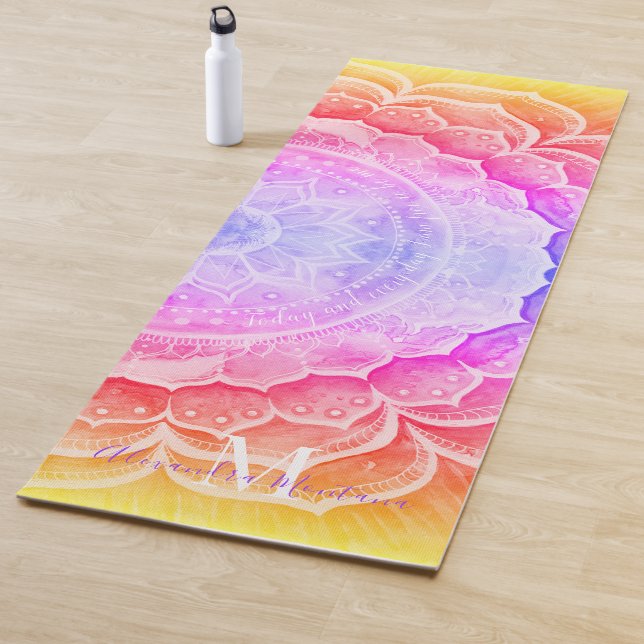 Mandala Sunset Monogrammed Watercolors Yoga Mat (In Situ)