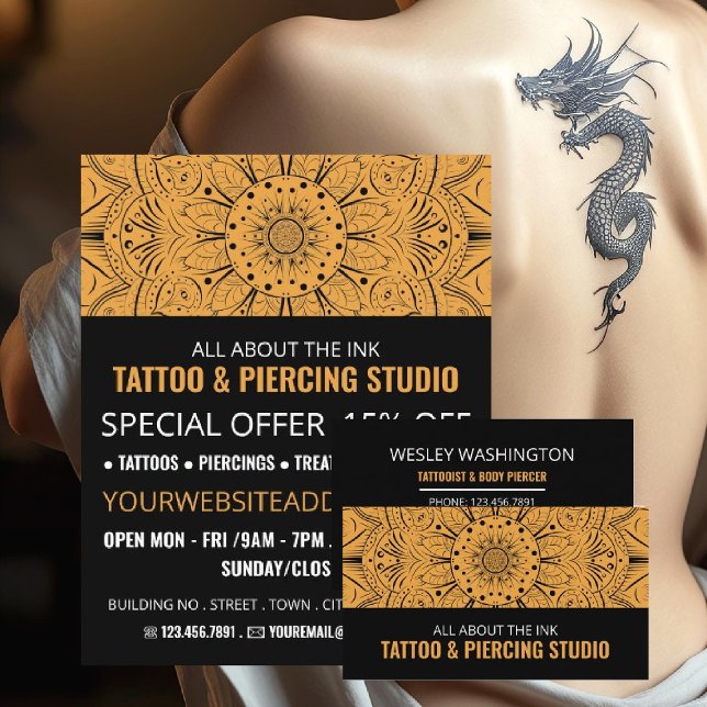 Mandala Symbol, Tattoo & Body Piercing Studio Flyer (Creator Uploaded)