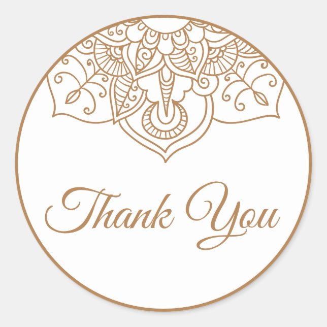 Mandala Thank You Brown Boho Indian Modern Wedding Classic Round Sticker (Front)
