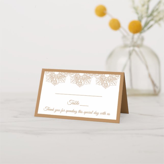 Mandala Thank You Brown Boho Indian Modern Wedding Place Card (Front)