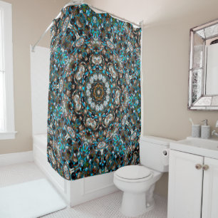 Mandala that looks like a crater in bright colours shower curtain