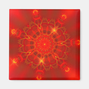Mandala Thin Lines Warm Colours Red Background Magnet
