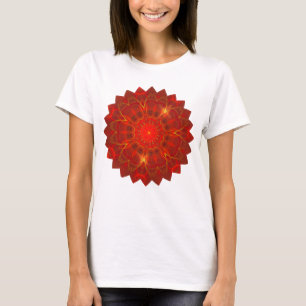 Mandala Thin Lines Warm Colours Red Background T-Shirt